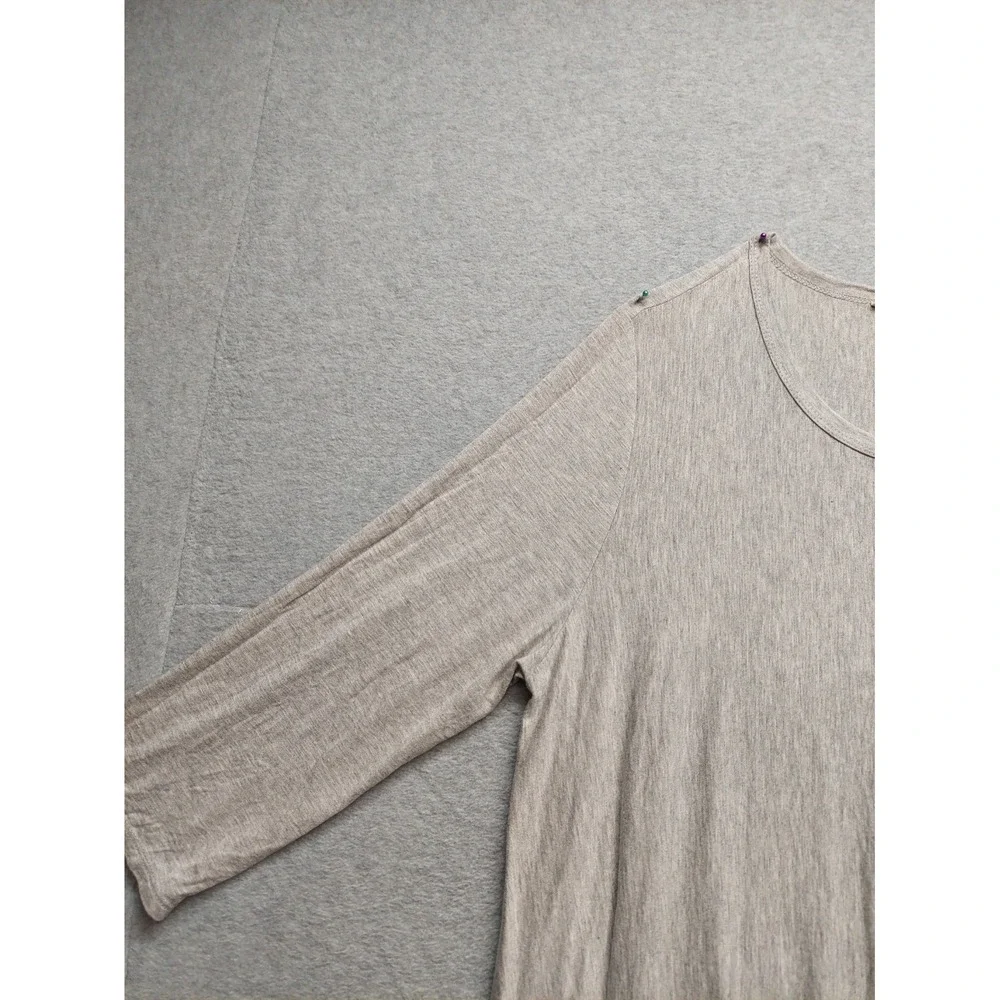 Oddy Women Sweater 3XL Gray Fringe Hem 3/4 Sleeve‎ Lightweight Knit Boho Western